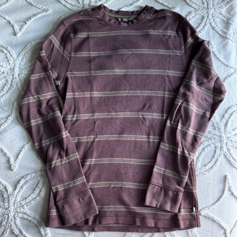Toad&Co Framer Long Sleeve Thermal Crew Small Purple Stripe Waffle Fabric